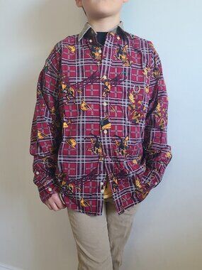 Vintage Tommy Hilfiger Shirt Boys M Red Horse Rider Equestrian Print 90s Relaxed